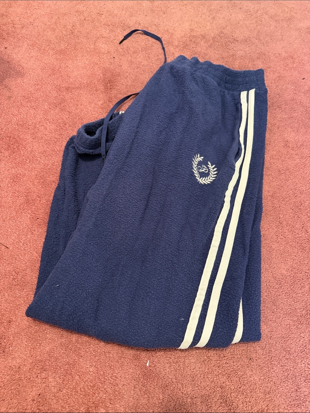 Navy Fleece Track Pants with White Stripes